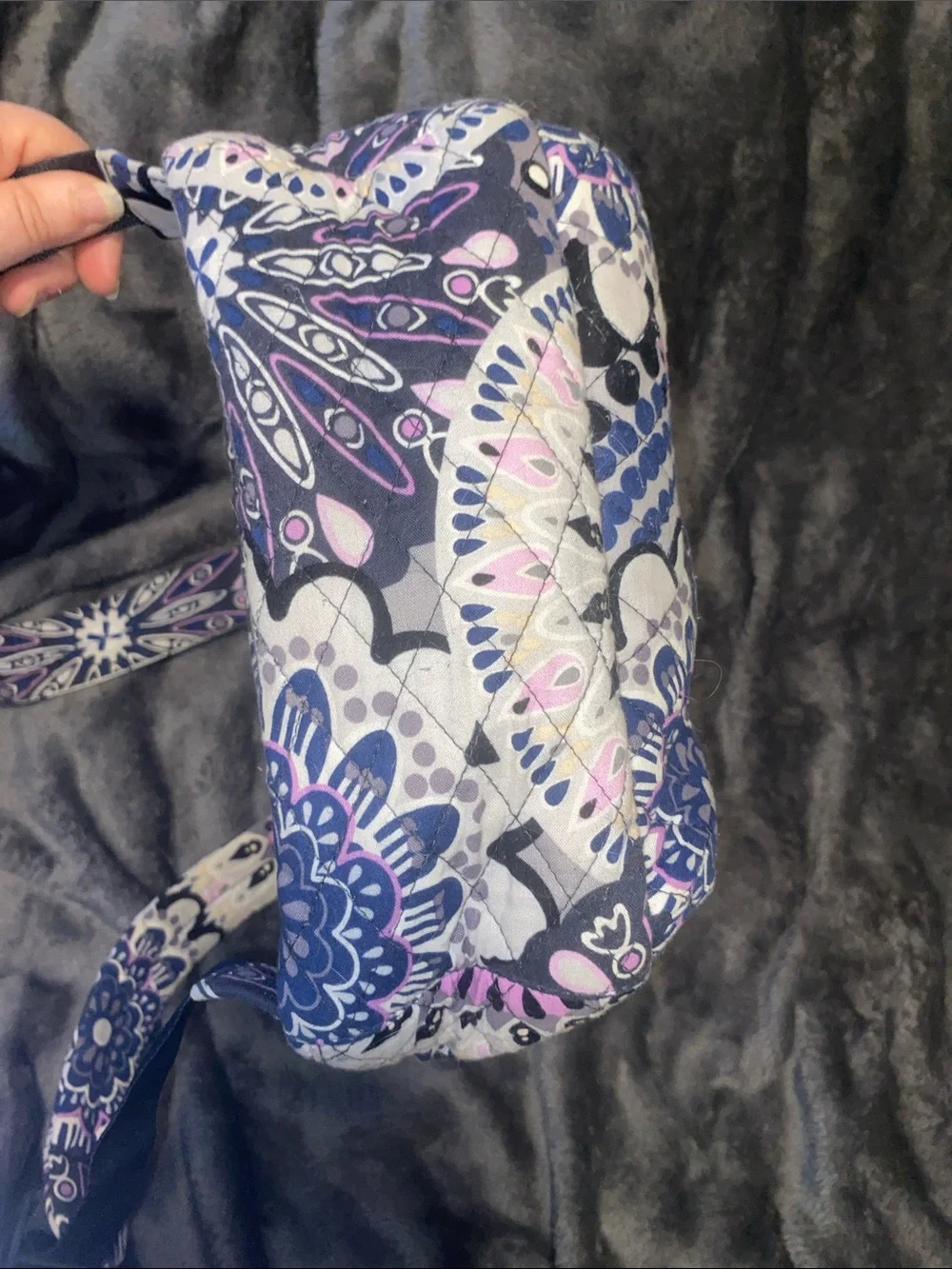Vera Bradley Quilted Mini Backpack in Navy, Purple & Pink Pattern